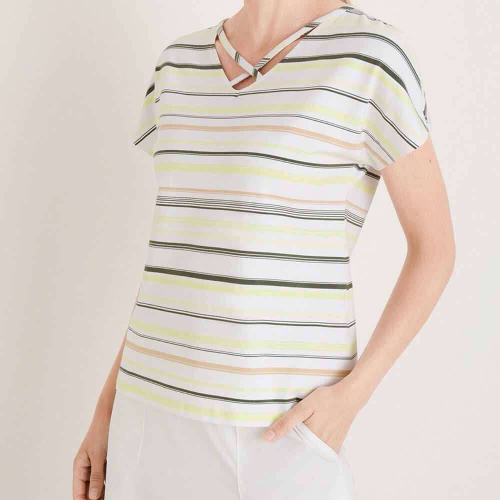 Chicos Zenergy Stiped Tee UPF sun Protection size 1 NWOT